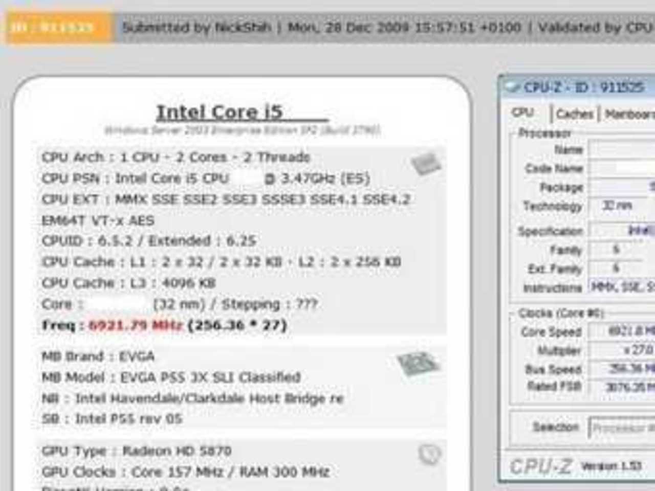 Скриншот программы CPU-Z, полученный при разгоне нового чипа