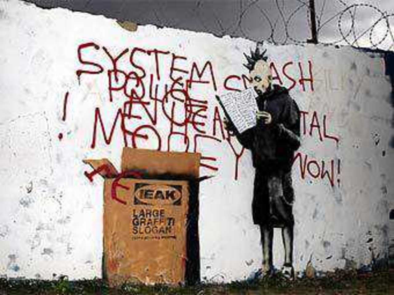 "IEAK Большой граффити слоган" Бэнски. Фото с сайта artofthestate.co.uk