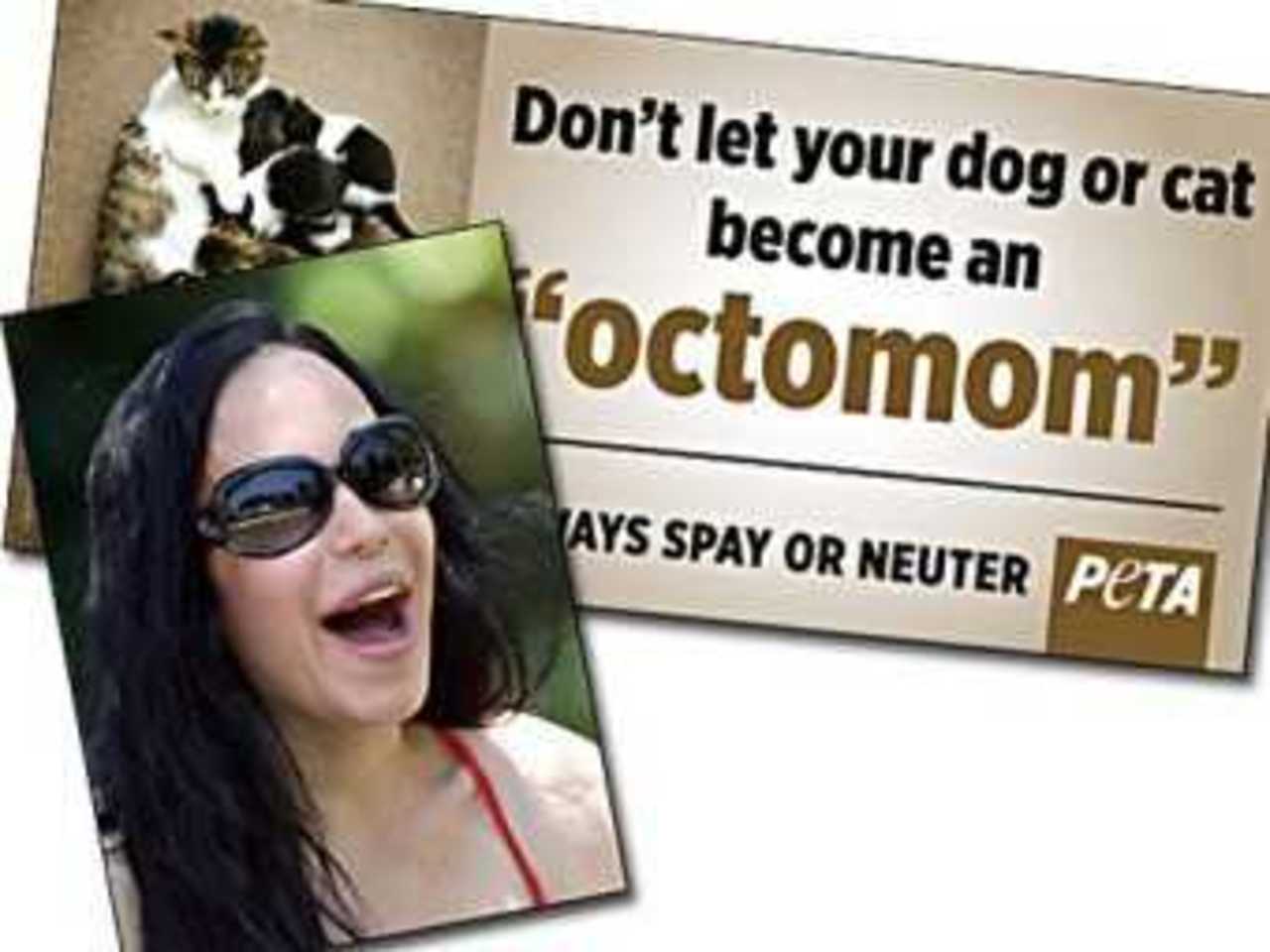 Надя Сулеман и плакат PETA. Изображение с сайта snarkerati.com