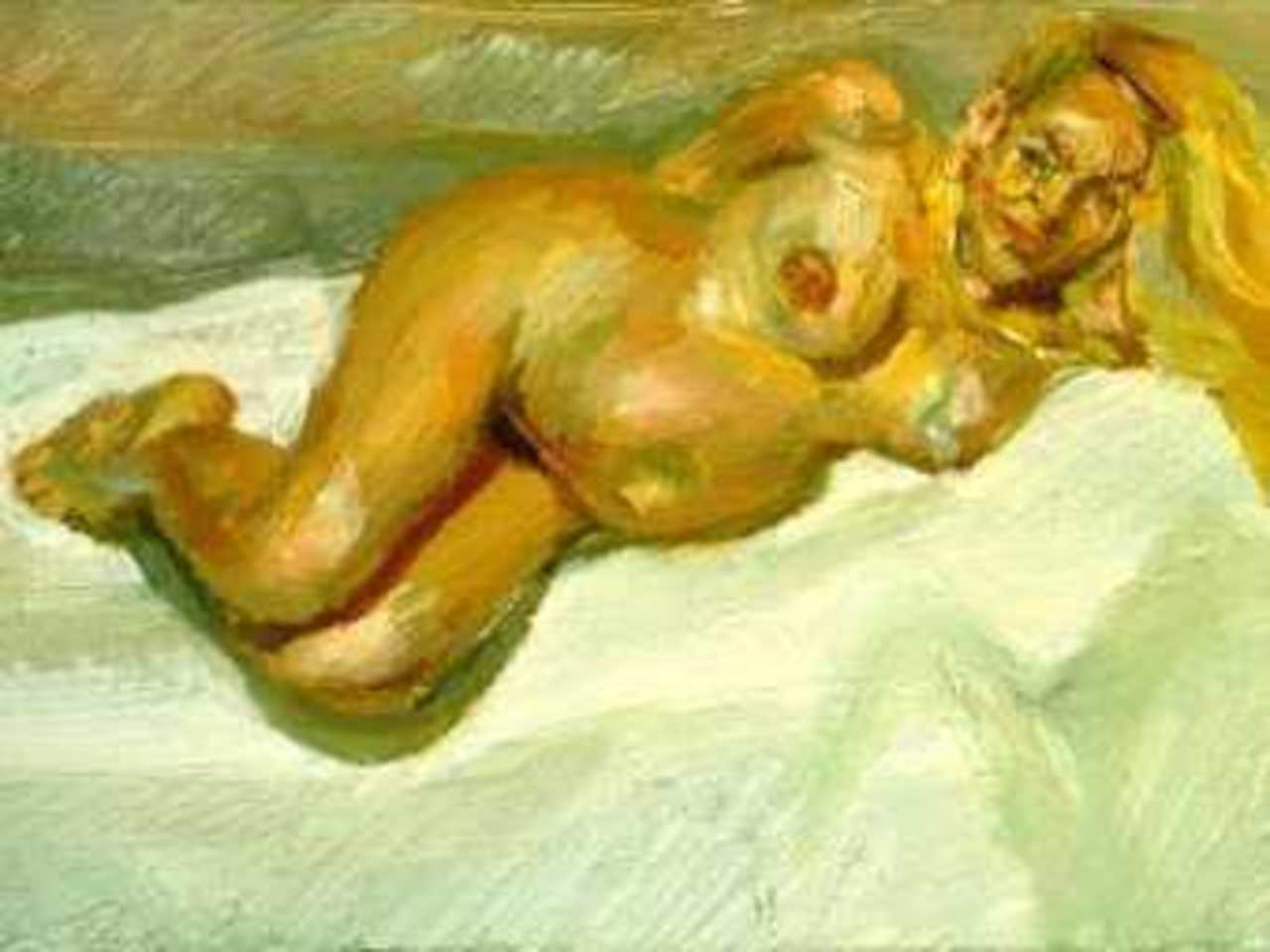 Люсьен Фрейд, "На восьмом месяце", фрагмент изображения с сайта artnet.com