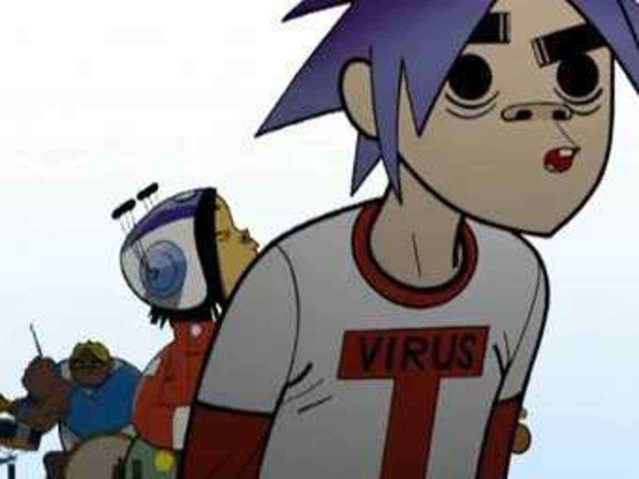 Участники Gorillaz в клипе на песню "Clint Eastwood"