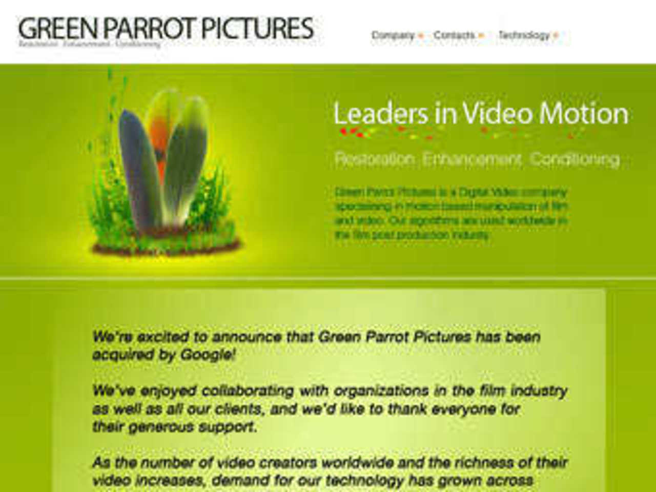 Скриншот главной страницы сайта компании Green Parrot Pictures