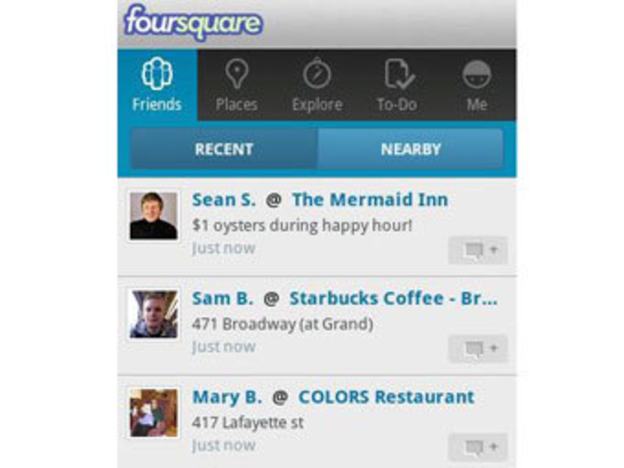 Скриншот приложения Foursquare для смартфонов