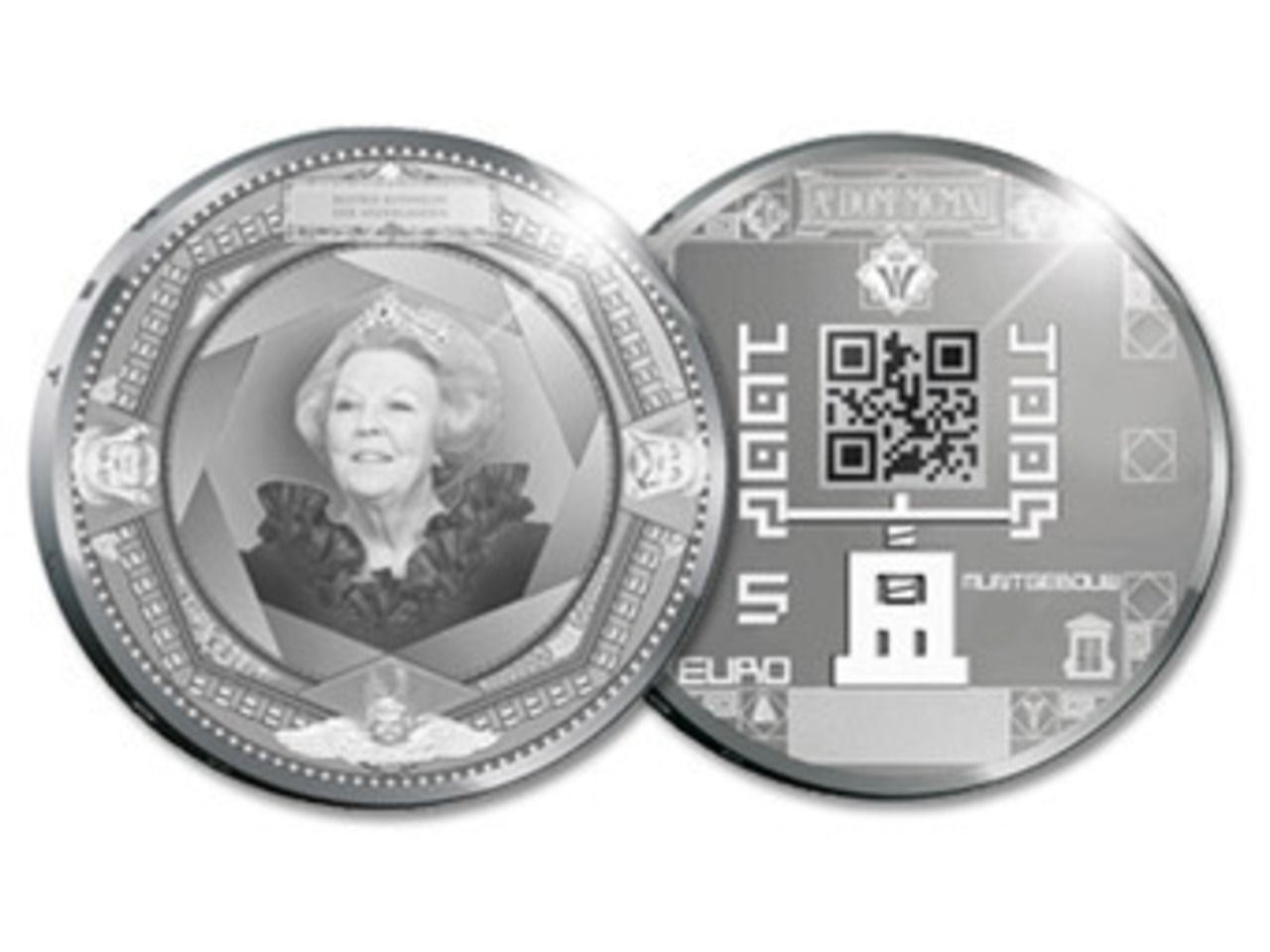 Нидерландская монета с QR-кодом достоинством в 5 евро. Изображение knm.nl