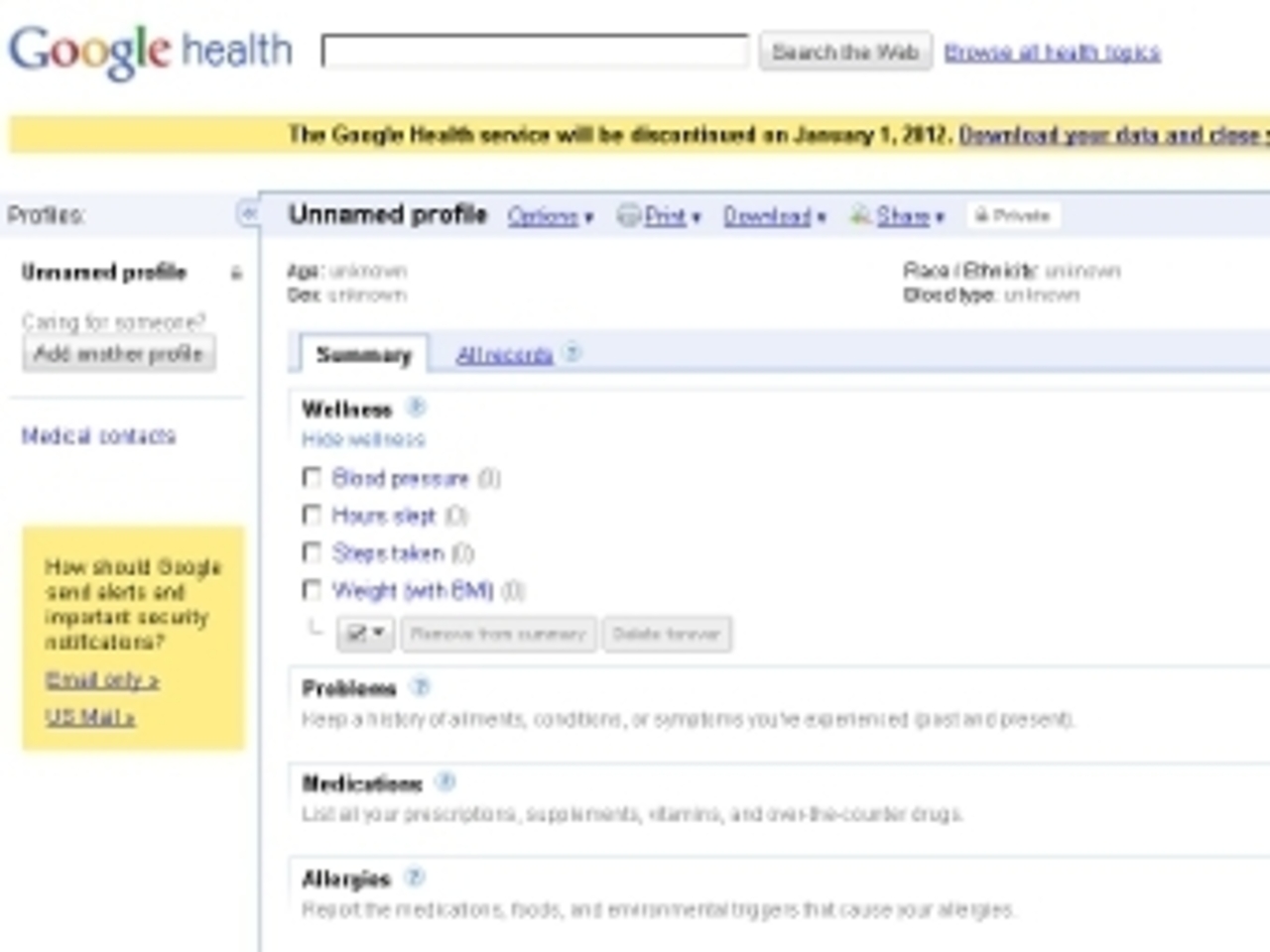 Скриншот сайта Google Health