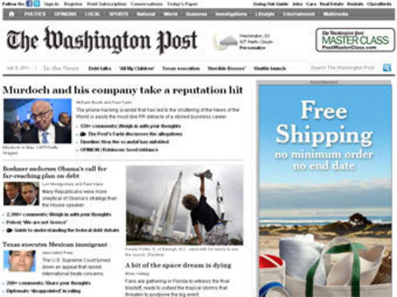 Скриншот главной страницы сайта The Washington Post
