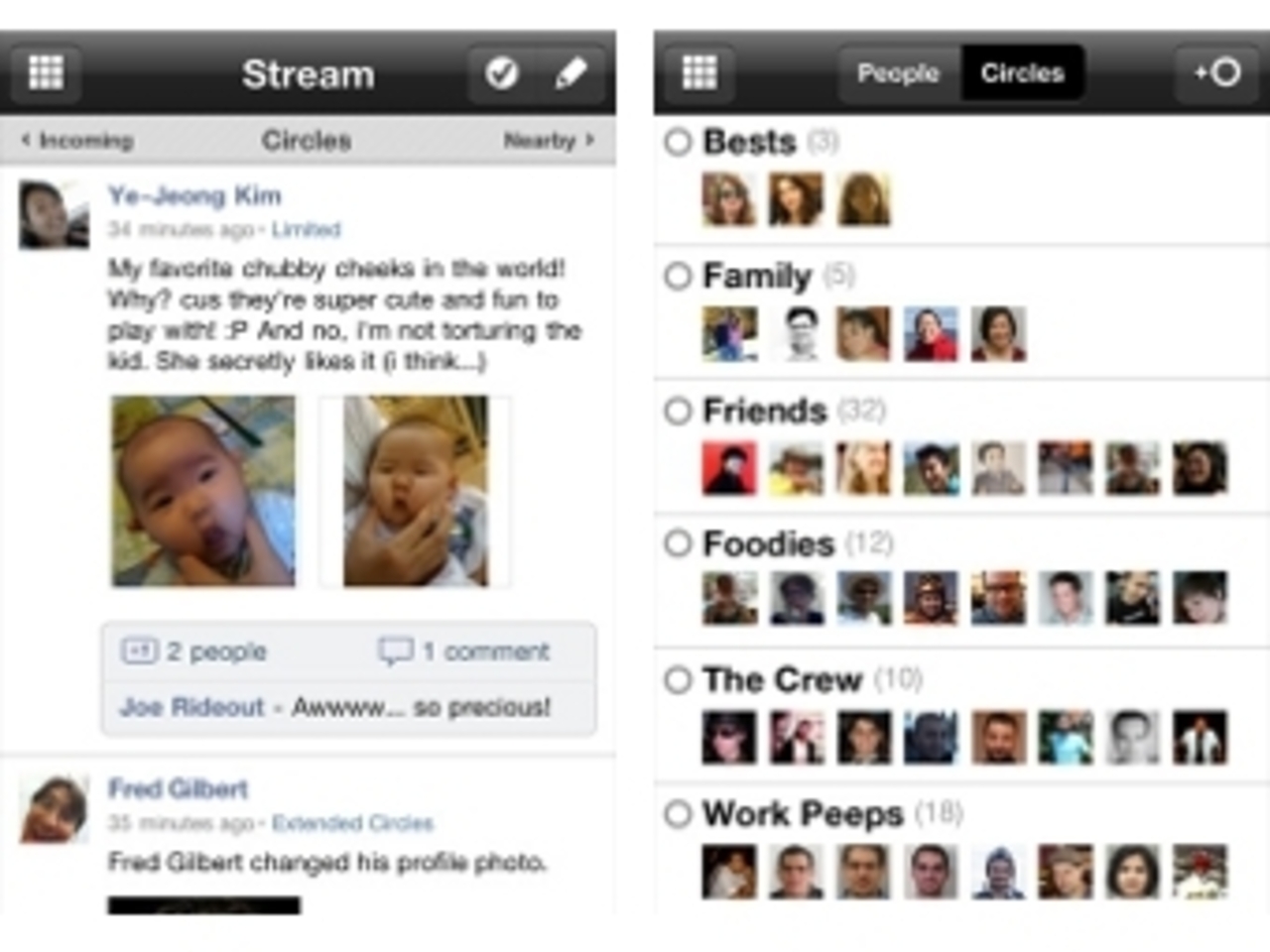 Клиент Google+ для iPhone, изображения с сайта App Store