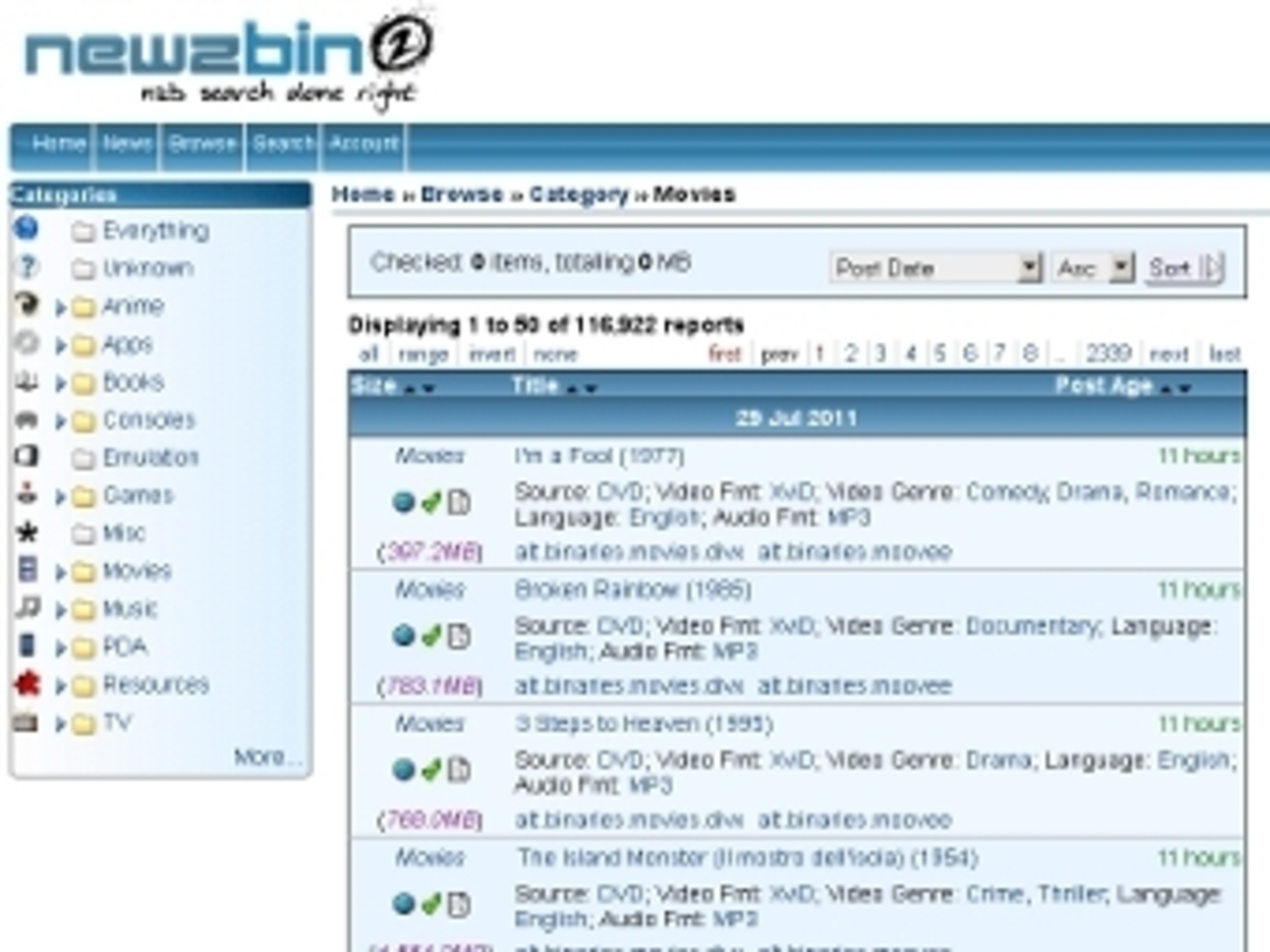Скриншот сайта newzbin.com