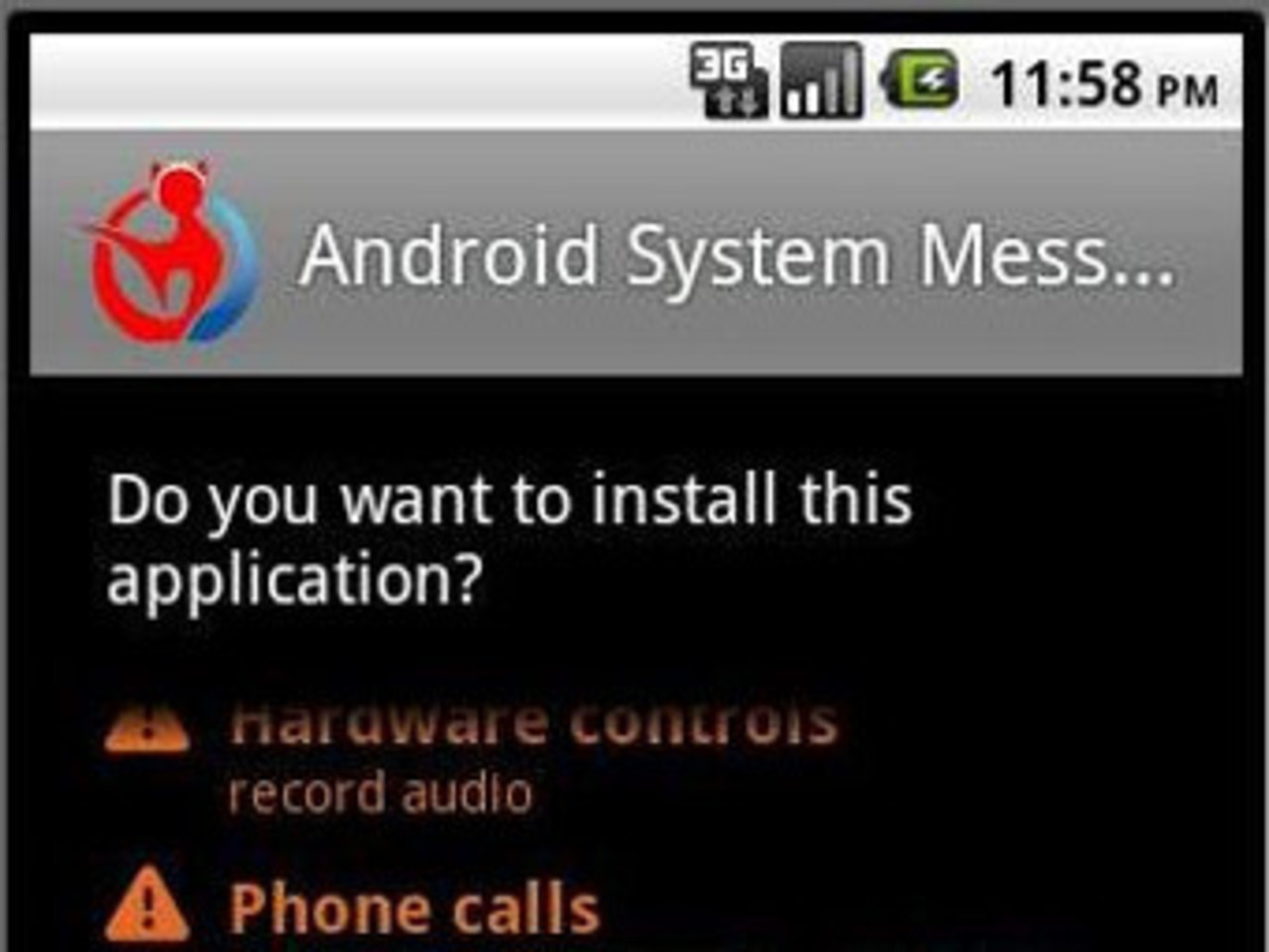 Скриншот программы Android System Messenger
