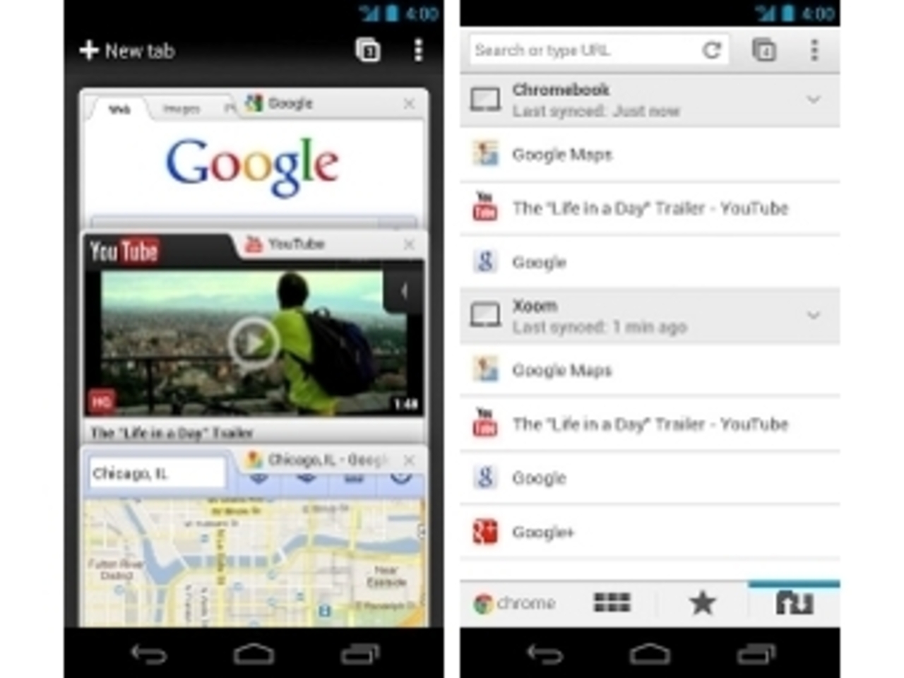 Скриншоты браузера Chrome для Android