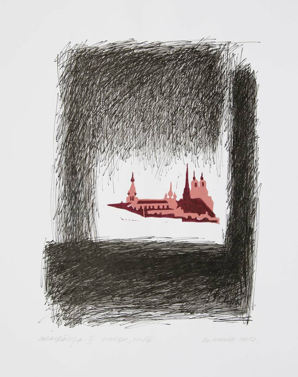 Марите Клуша (Латвия), ВДОХНОВЕНИЕ II, линогравюра, тушь, 2012, 59,2 см × 39,4 см