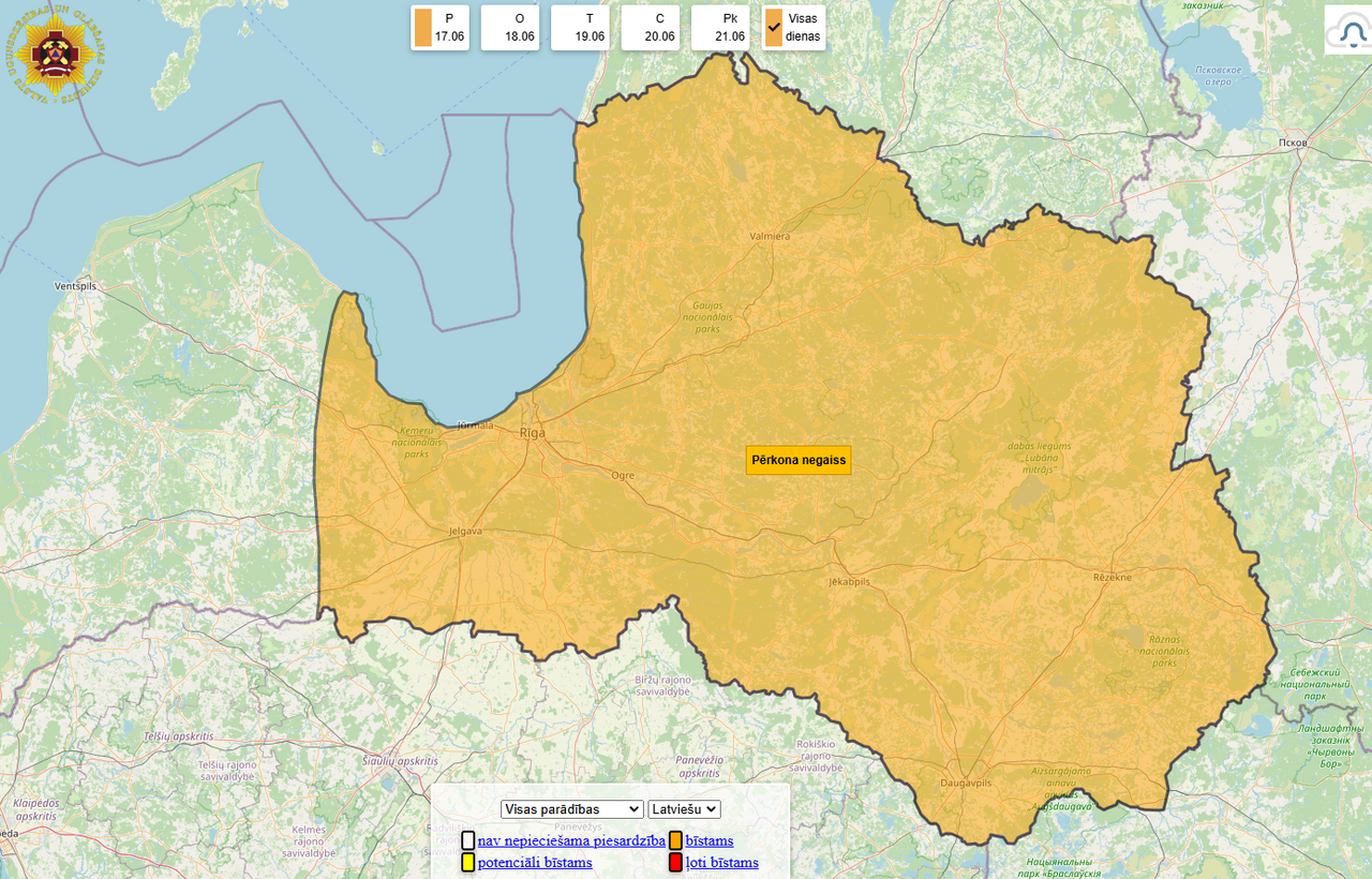 Оранжевое предупреждение: в Латгалии ожидаются сильные грозы
