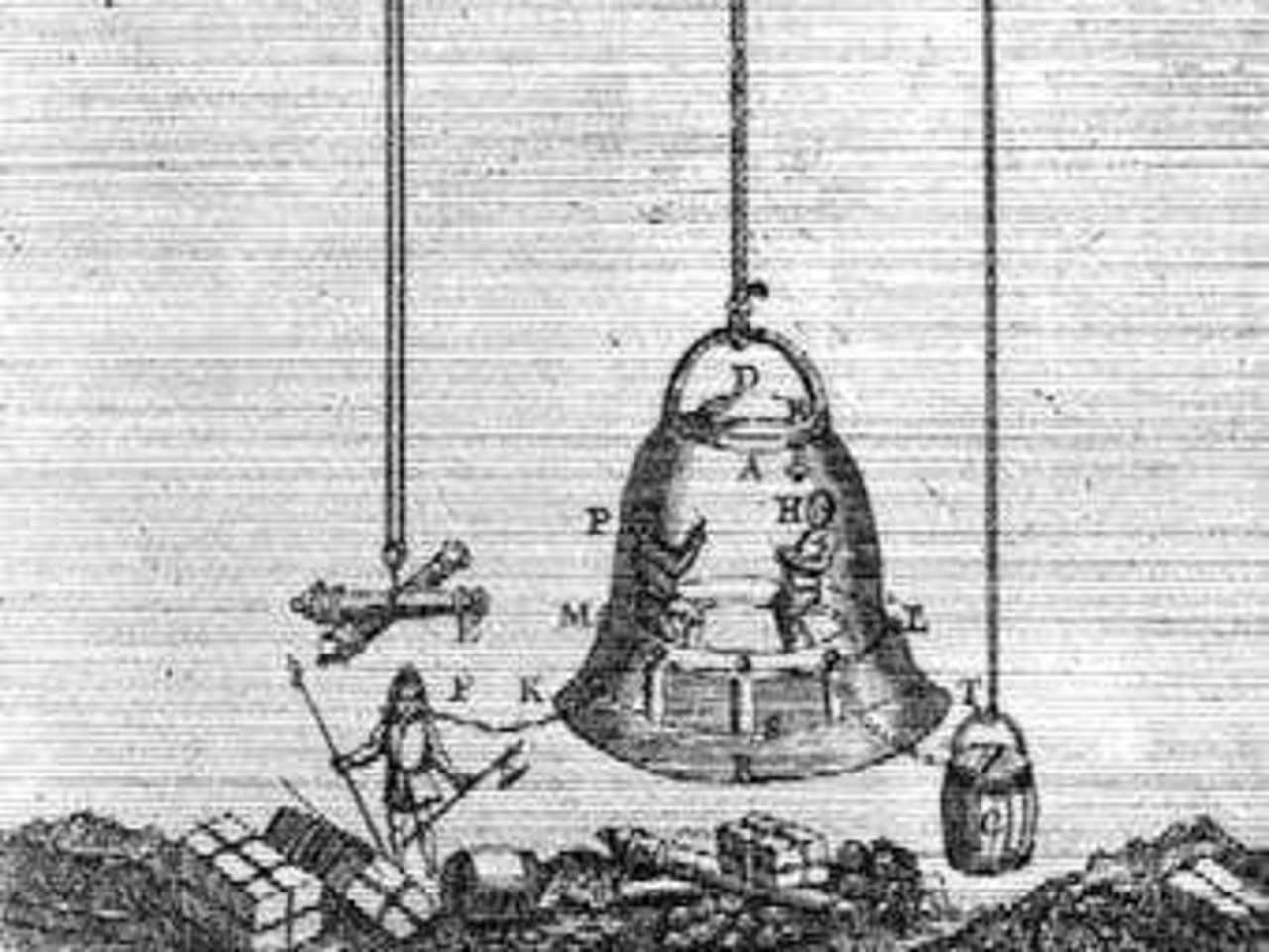 Водолазный колокол, гравюра. XVII век, National Maritime Museum, London