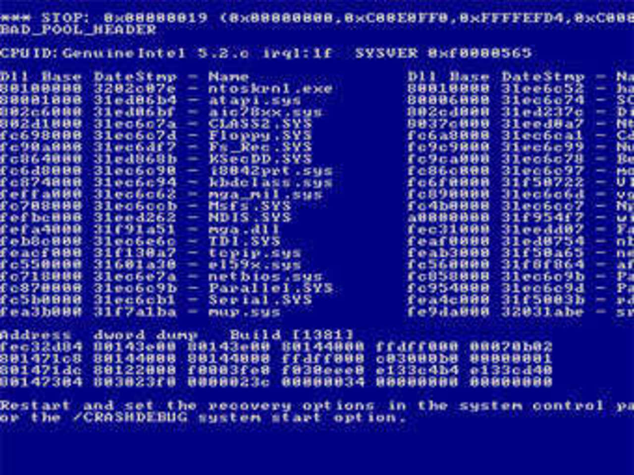 Скриншот критической ошибки Windows