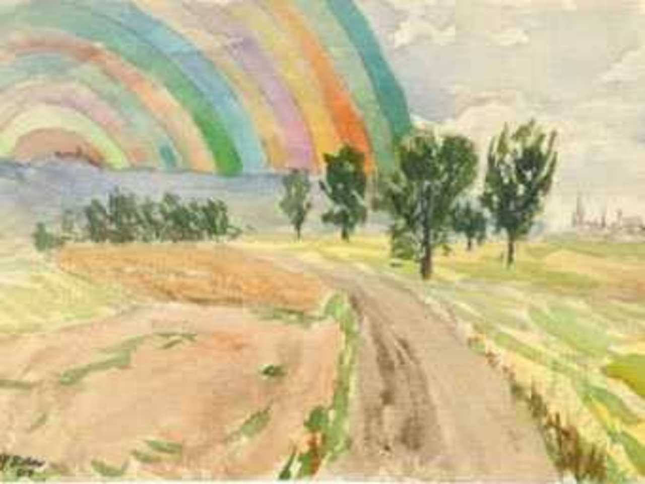 Одна из акварелей Гитлера, подрисованная братьями Чепменами. Иллюстрация с сайта whitecube.com