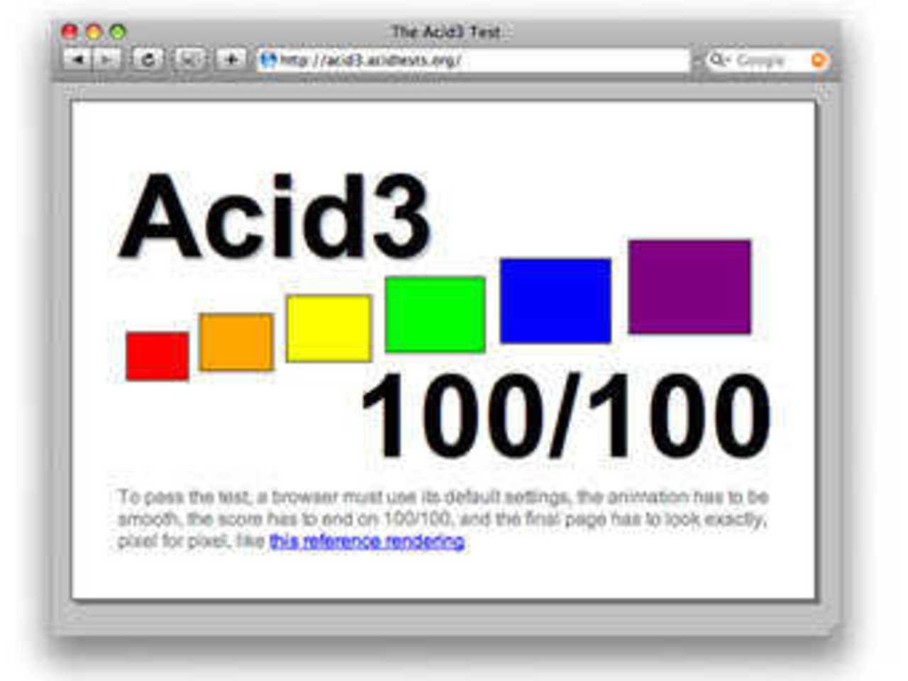 Скриншот прохождения Acid3 движком WebKit